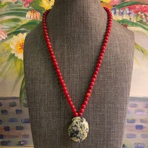 Red Coral/Yellow Turquoise Necklace